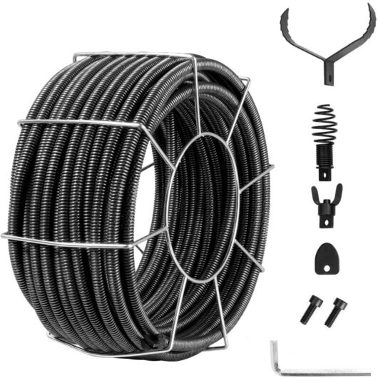 Mophorn - Drain Cleaning Cable 100 ft x 3/4 Inch,Solid Core Steel Drain Cleaner Cable with 4 Cutters for 3.9' to 7.9' Pipes,Professional Inner Core