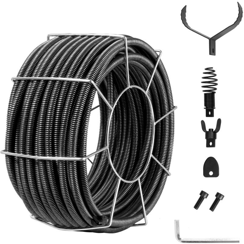 Mophorn - Drain Cleaning Cable 100 ft x 3/4 Inch,Solid Core Steel Drain Cleaner Cable with 4 Cutters for 3.9' to 7.9' Pipes,Professional Inner Core