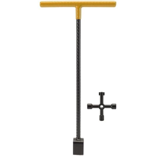 Multifunctional T-shaped steel water meter wrench with 4-way utility tool for valve taps (yellow)
