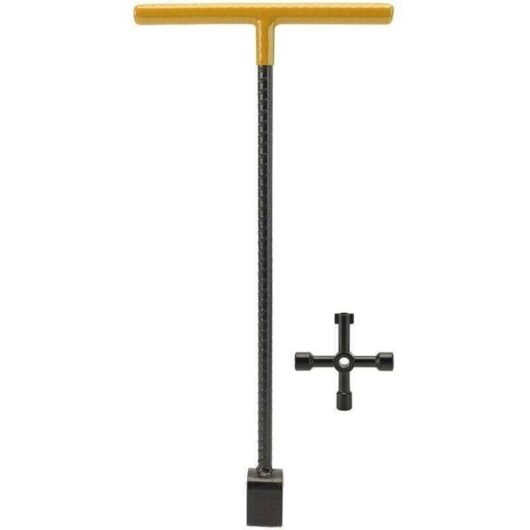Multifunctional T-shaped wrench for steel water meter with 4-way utility tool for valve taps, yellow
