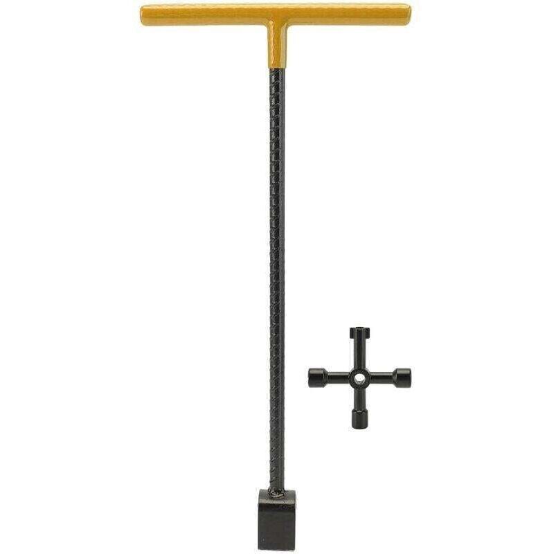 Multifunctional T-shaped wrench for steel water meter with 4-way utility tool for valve taps, yellow