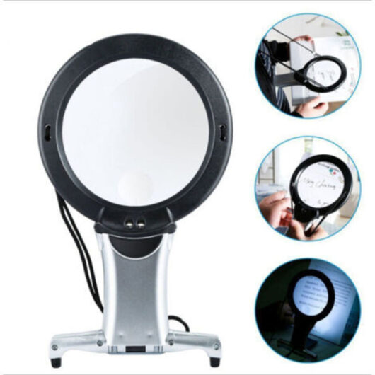 Neck and Desktop Magnifying Glass, 6X Magnifier, Hands-Free Illuminated LED Magnifying Lamp for Needlework, Jewelry Hobbies, Cross-Stitch Repair,