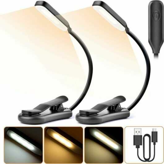 Niceone - Reading Light Clamp Lamp Reading Lamp 7 led 3 Mode Brightness 360° Flexible Neck (Black) 2 Pieces