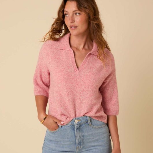 Nobody's Child Open Neck Collared Jumper with Wool Pink