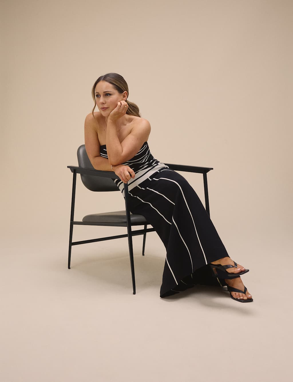Nobody's Child X Louise Thompson Striped Bandeau Knitted Waisted Dress Black