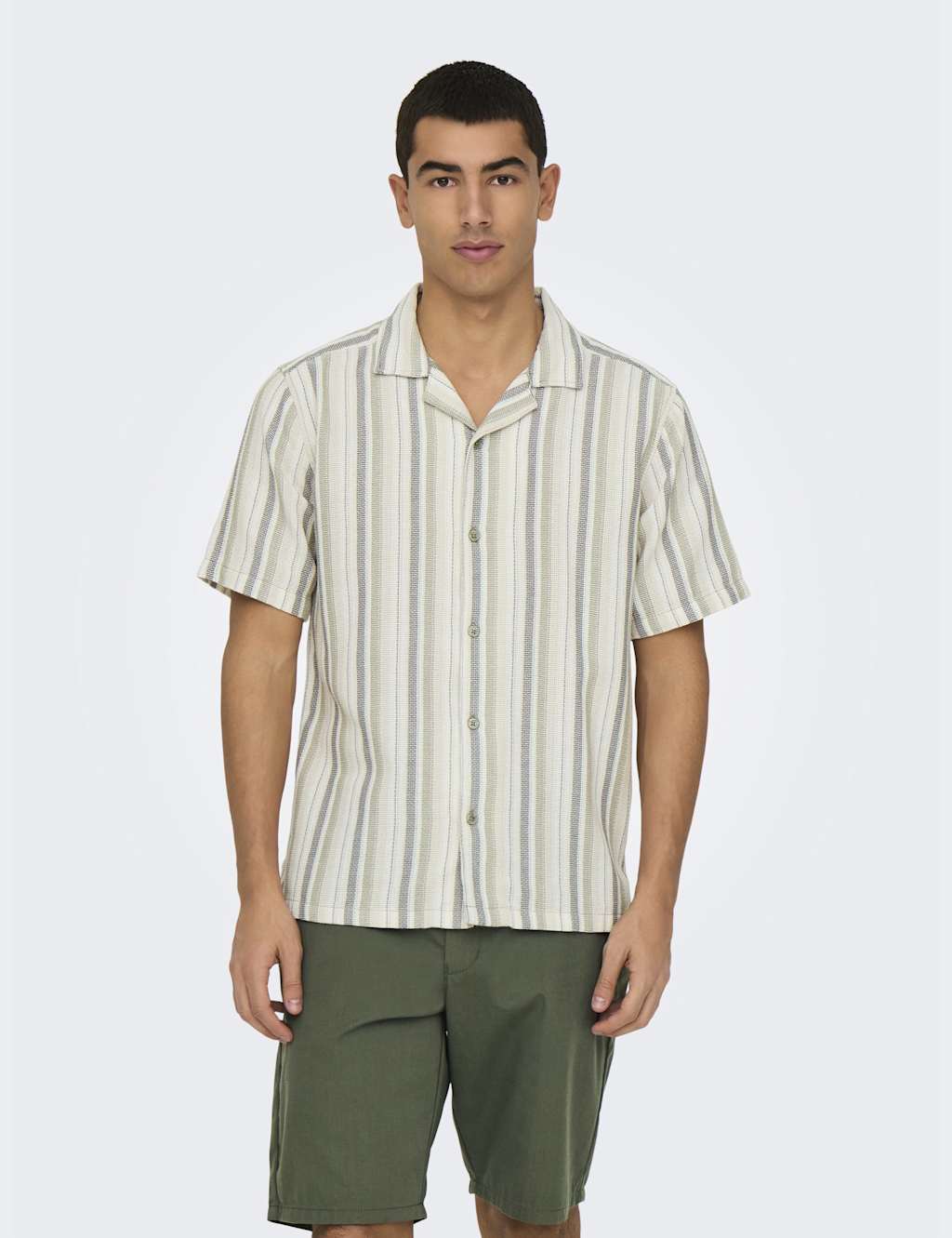 ONLY & SONS Cotton Rich Striped Textured Shirt Green Mix