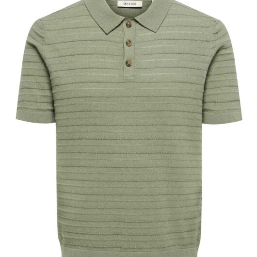 ONLY & SONS Cotton Rich Textured Knitted Polo Shirt Green