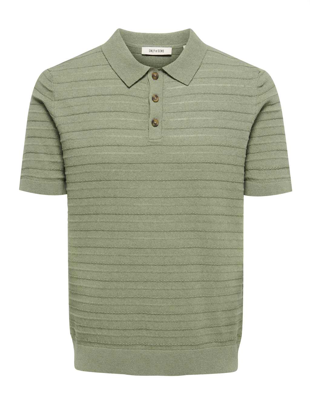 ONLY & SONS Cotton Rich Textured Knitted Polo Shirt Green