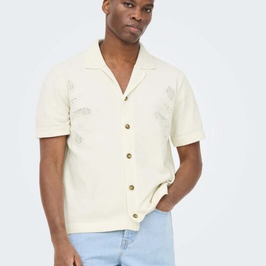 ONLY & SONS Embroidered Knitted Shirt Cream