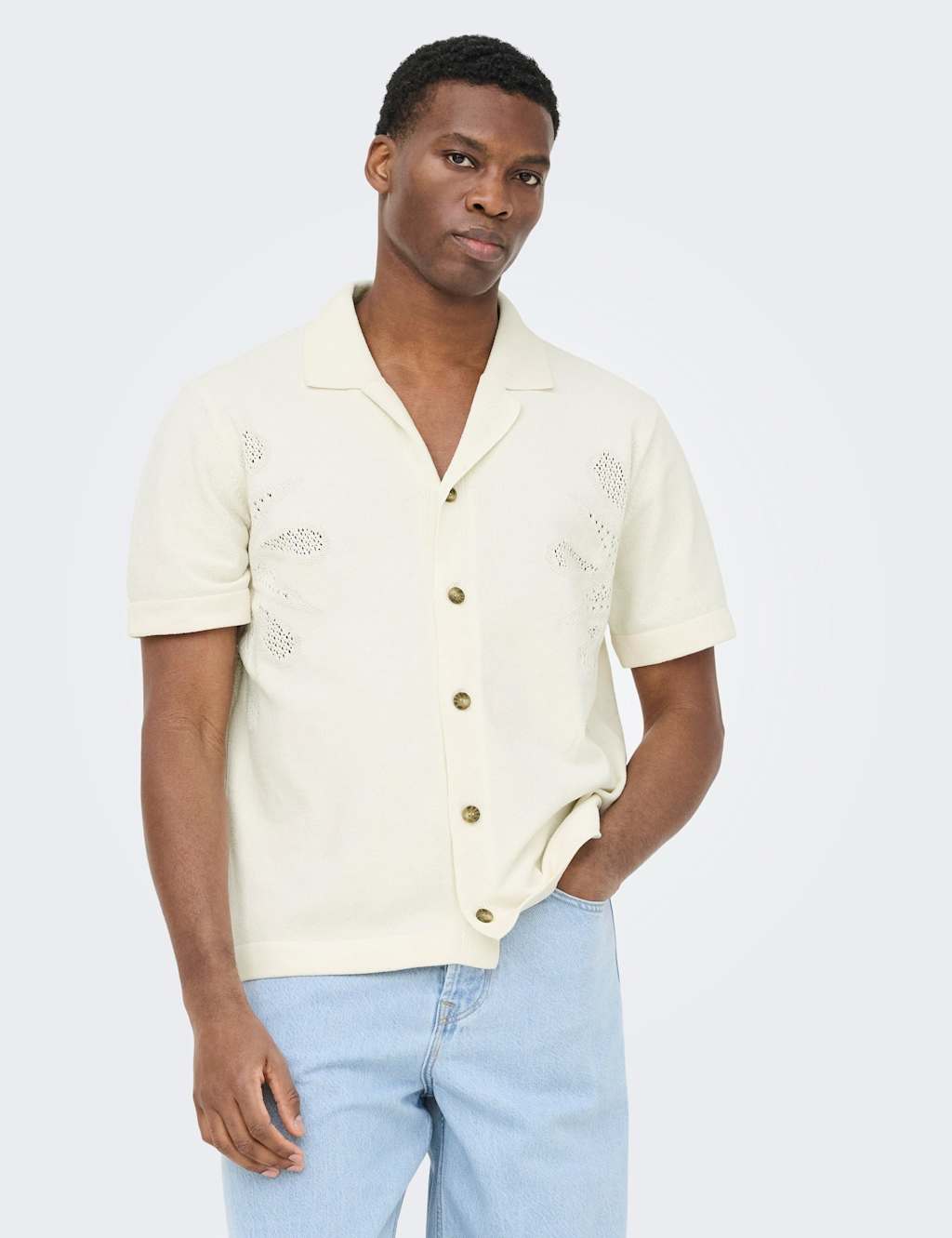 ONLY & SONS Embroidered Knitted Shirt Cream