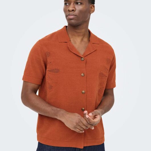 ONLY & SONS Embroidered Knitted Shirt Orange