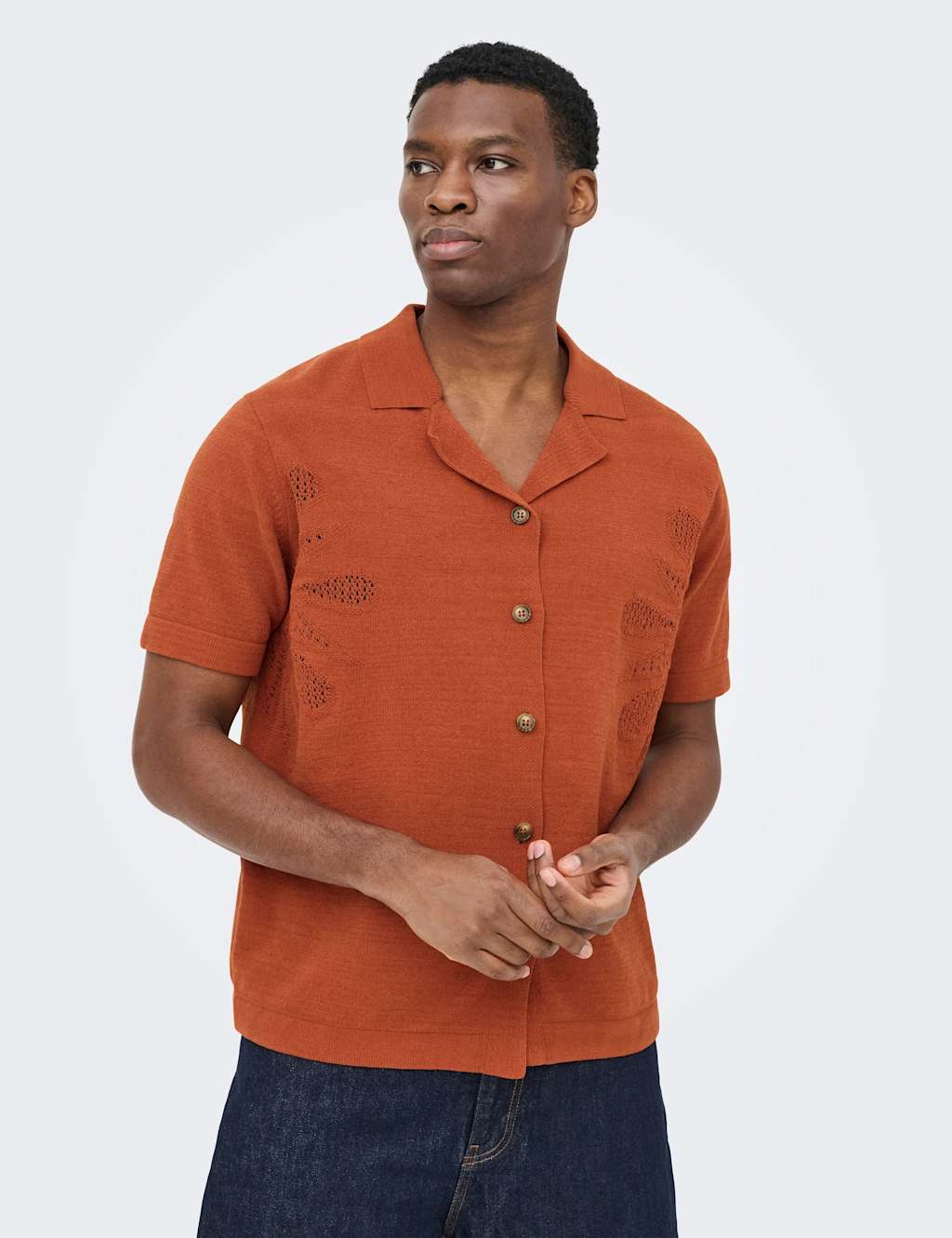 ONLY & SONS Embroidered Knitted Shirt Orange