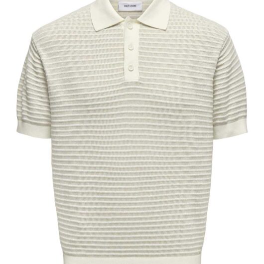 ONLY & SONS Pure Cotton Knitted Polo Shirt Stone
