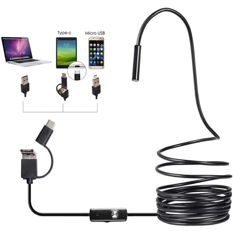 Odipie - 3-in-1 7mm Endoscope Inspection Camera for Android Type-C usb Interface, Tube Sink Drain Pipe Camera with 6 Adjustable led Lights, IP67