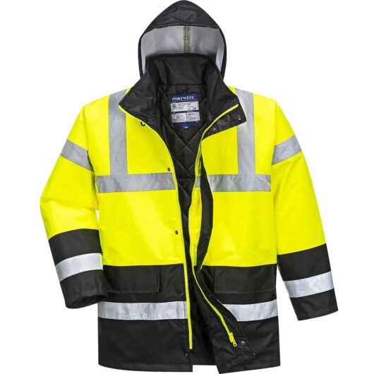 Oxford Weave 300D Class 3 Hi Vis Contrast Traffic Jacket Yellow / Black M