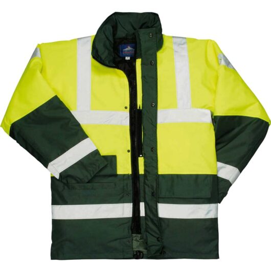 Oxford Weave 300D Class 3 Hi Vis Contrast Traffic Jacket Yellow / Green M