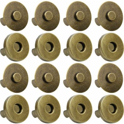 Pack of 100 Magnetic Snap Fasteners for Bags, Clothing, Leather Goods (14mm, Antique Brass)