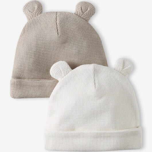 Pack of 2 Beanies with Bear Ears for Newborns ecru