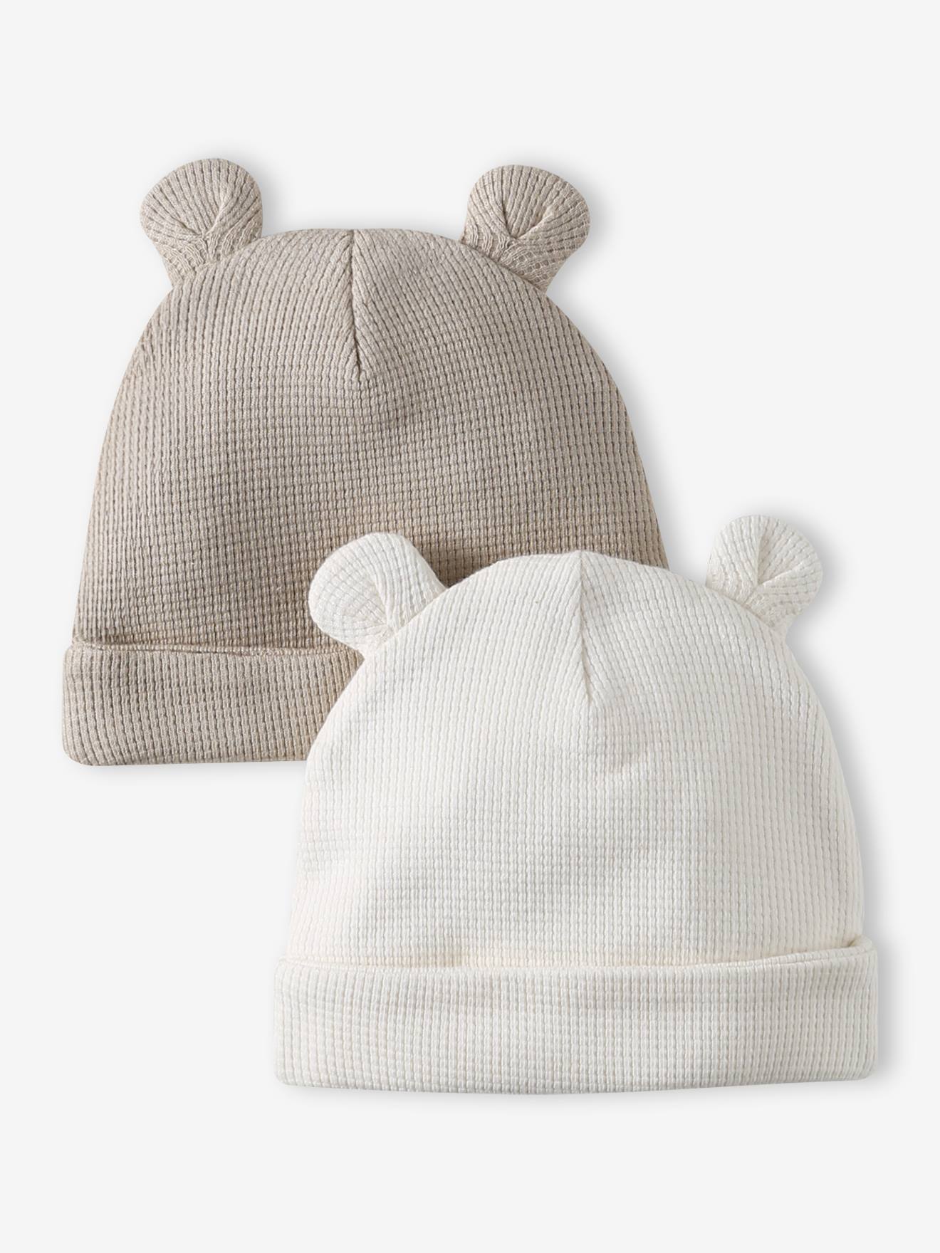 Pack of 2 Beanies with Bear Ears for Newborns ecru
