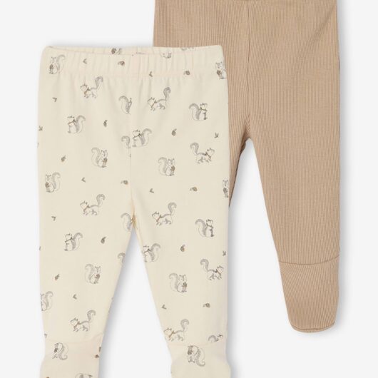 Pack of 2 Footed Trousers for Newborns beige