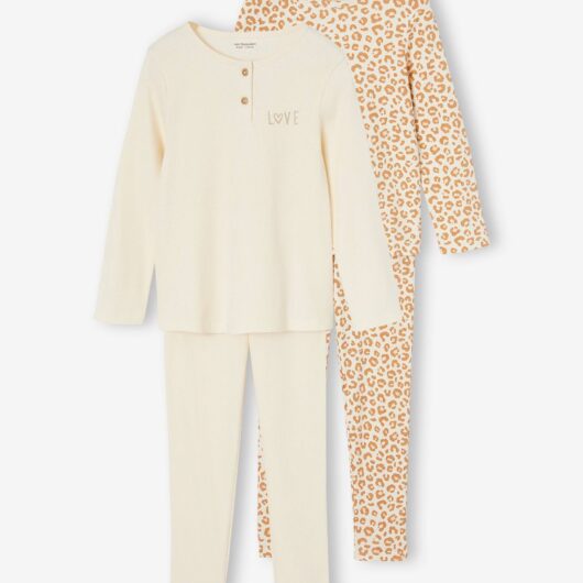 Pack of 2 Rib Knit Pyjamas for Girls beige