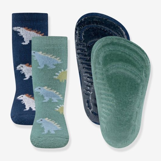 Pack of 2 pairs of anti-slip socks SoftStep dinosaurs ewers for boy navy blue