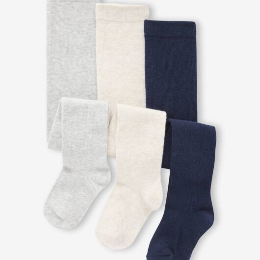 Pack of 3 Knitted Tights for Babies beige