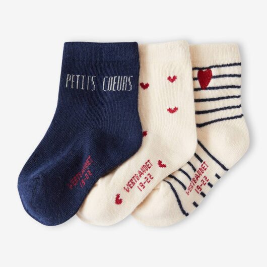 Pack of 3 Pairs of Hearts Socks for Baby Girls ecru