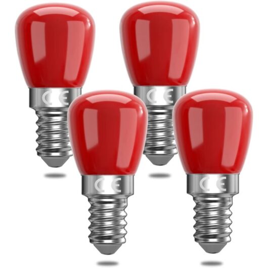 Pack of 4 E14 3W red LED bulbs, decorative red E14 LED bulbs, 25W replacement, suitable for ambient lighting, Halloween, Christmas [Energy Class F]
