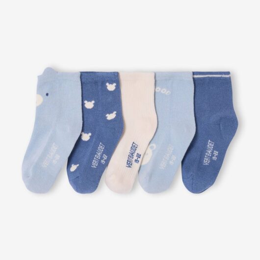 Pack of 5 Pairs of "Bear" Socks for Babies chambray blue