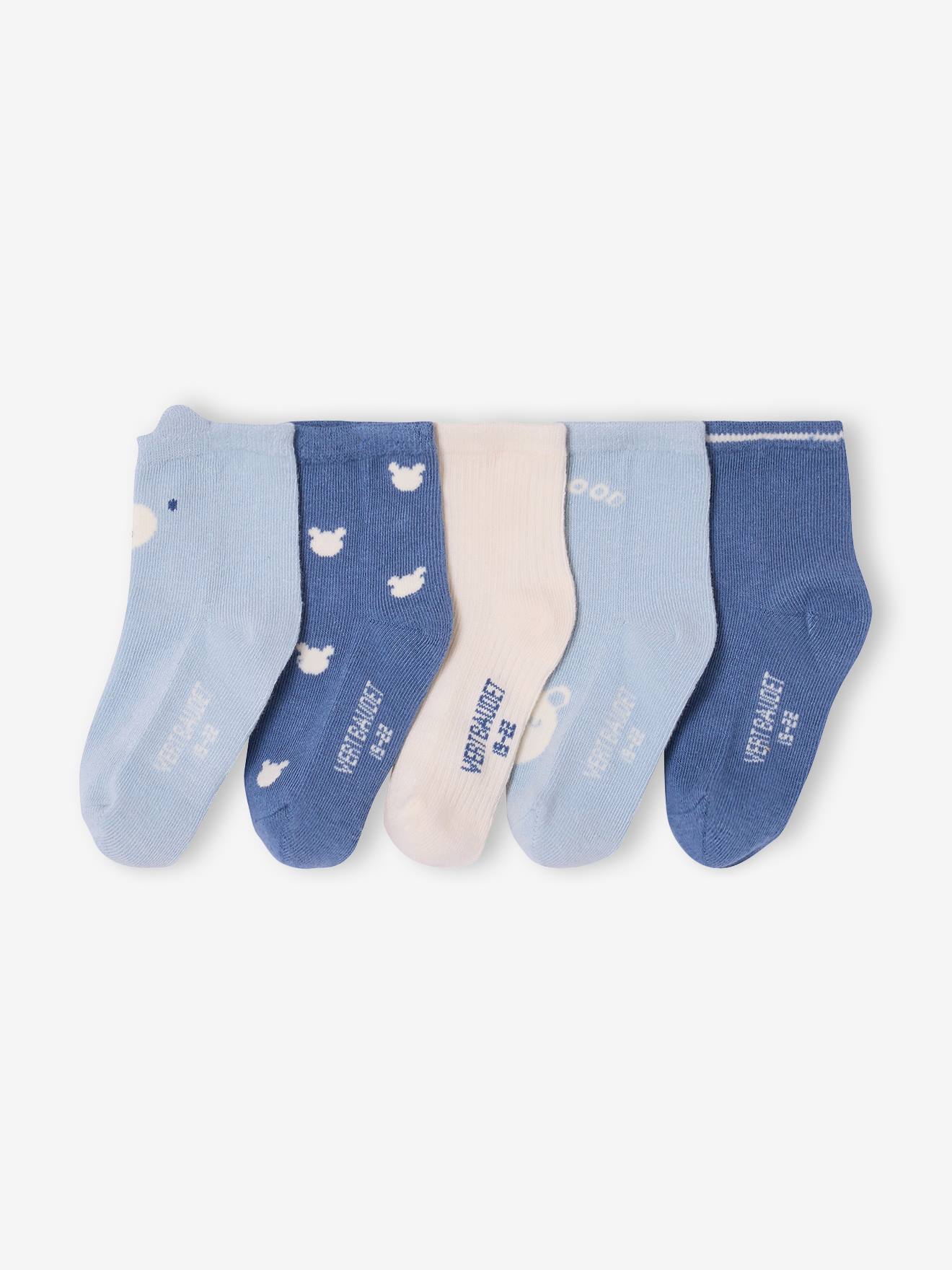 Pack of 5 Pairs of "Bear" Socks for Babies chambray blue