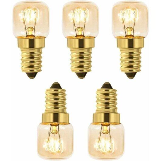 Pack of 5 Salt Light Bulbs 15W E14 T22, Incandescent Warm White 2700K, 80LM, AC 230V, Oven Bulb 15w 300°, For Ovens, Fridges, Salt Lamps, Grill Ovens