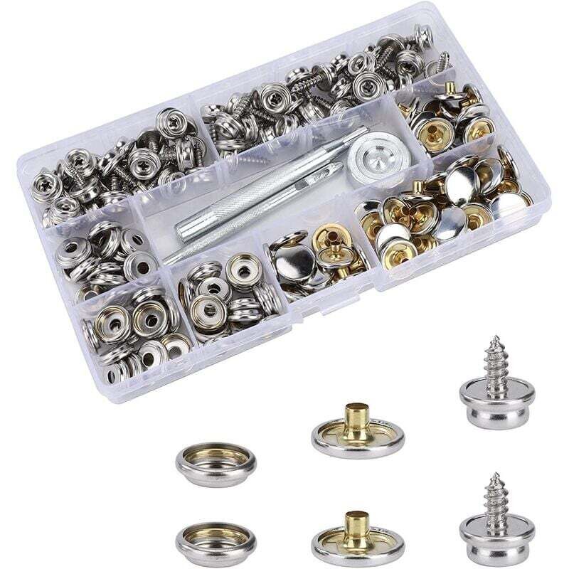 Pack of 50 marine-grade stainless steel snap fasteners with 2 fixing tools (10mm), snap fasteners, canvas snaps, metal buttons, canvas screws,
