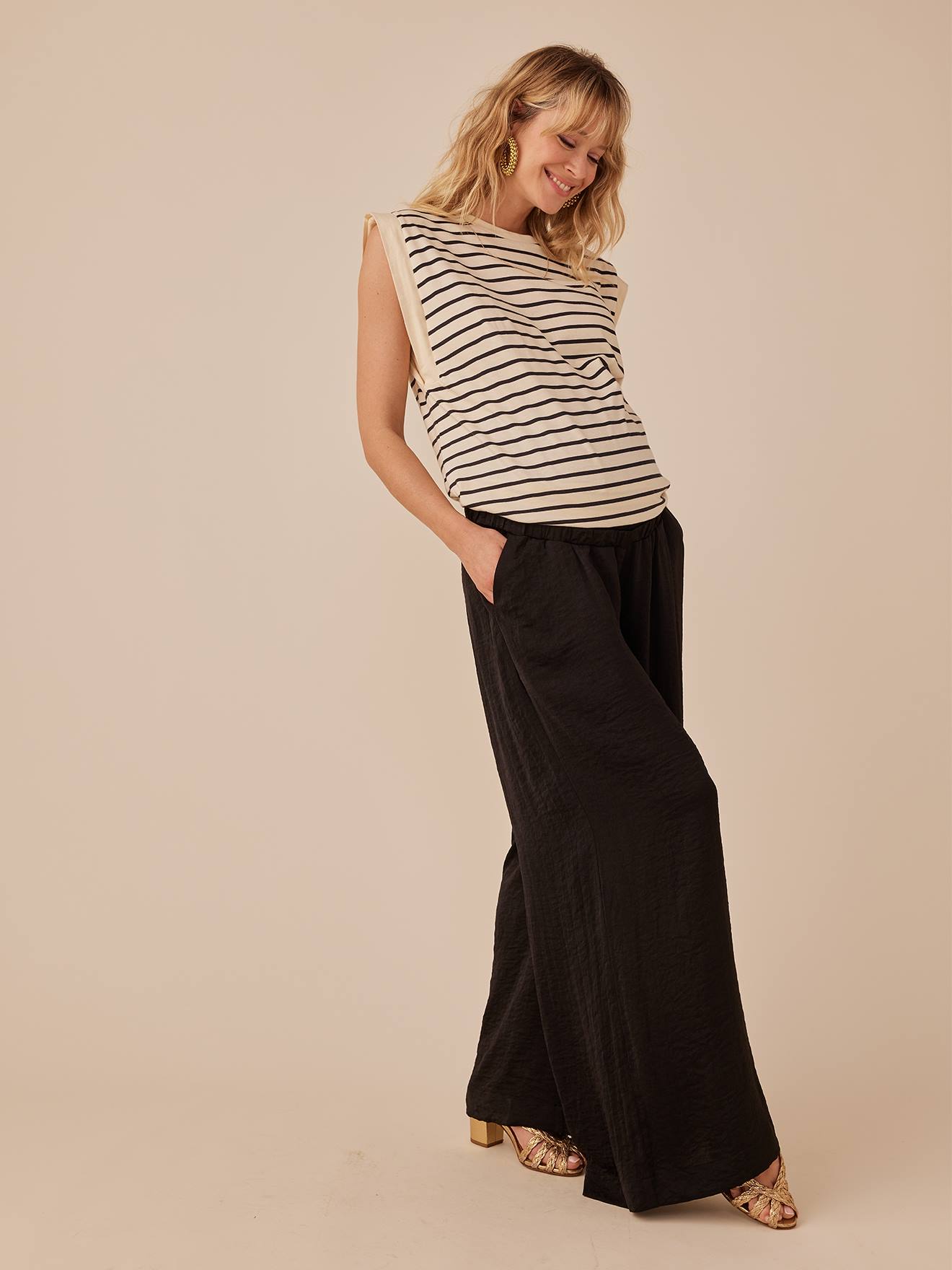 Palazzo-Style Fluid Trousers for Maternity, by ENVIE DE FRAISE black