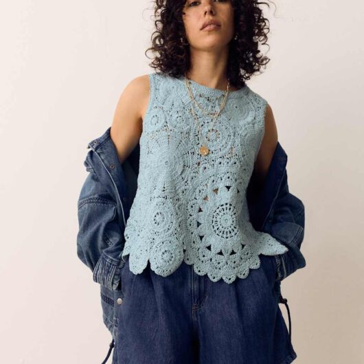 Per Una Crochet Look Knitted Vest Light Green