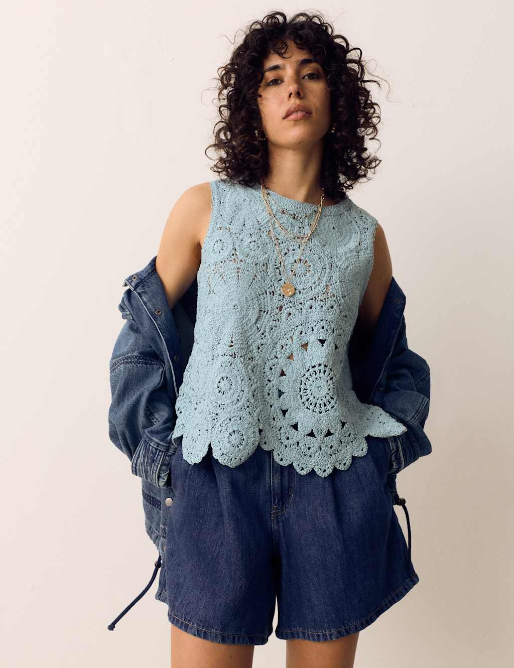 Per Una Crochet Look Knitted Vest Light Green