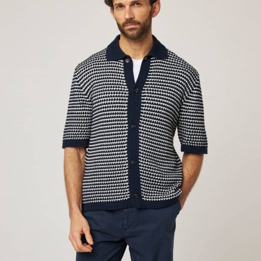 Peregrine Pure Cotton Knitted Polo Shirt Navy