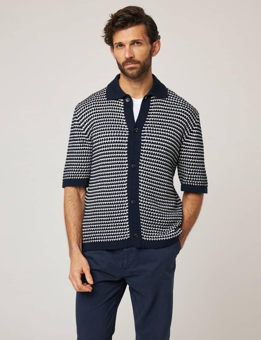 Peregrine Pure Cotton Knitted Polo Shirt Navy