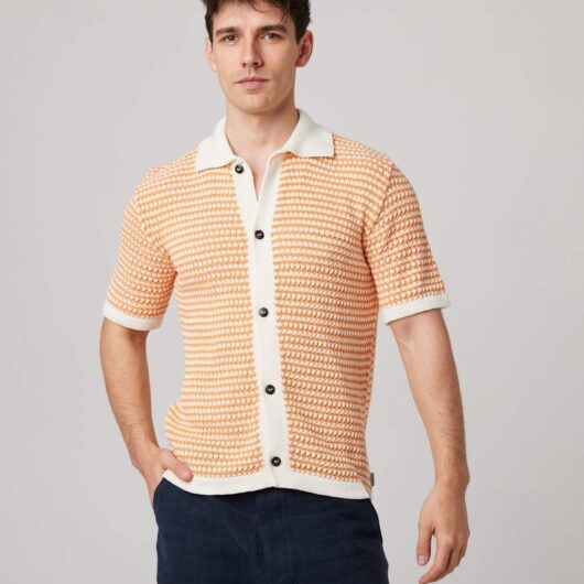 Peregrine Pure Cotton Striped Knitted Shirt Orange