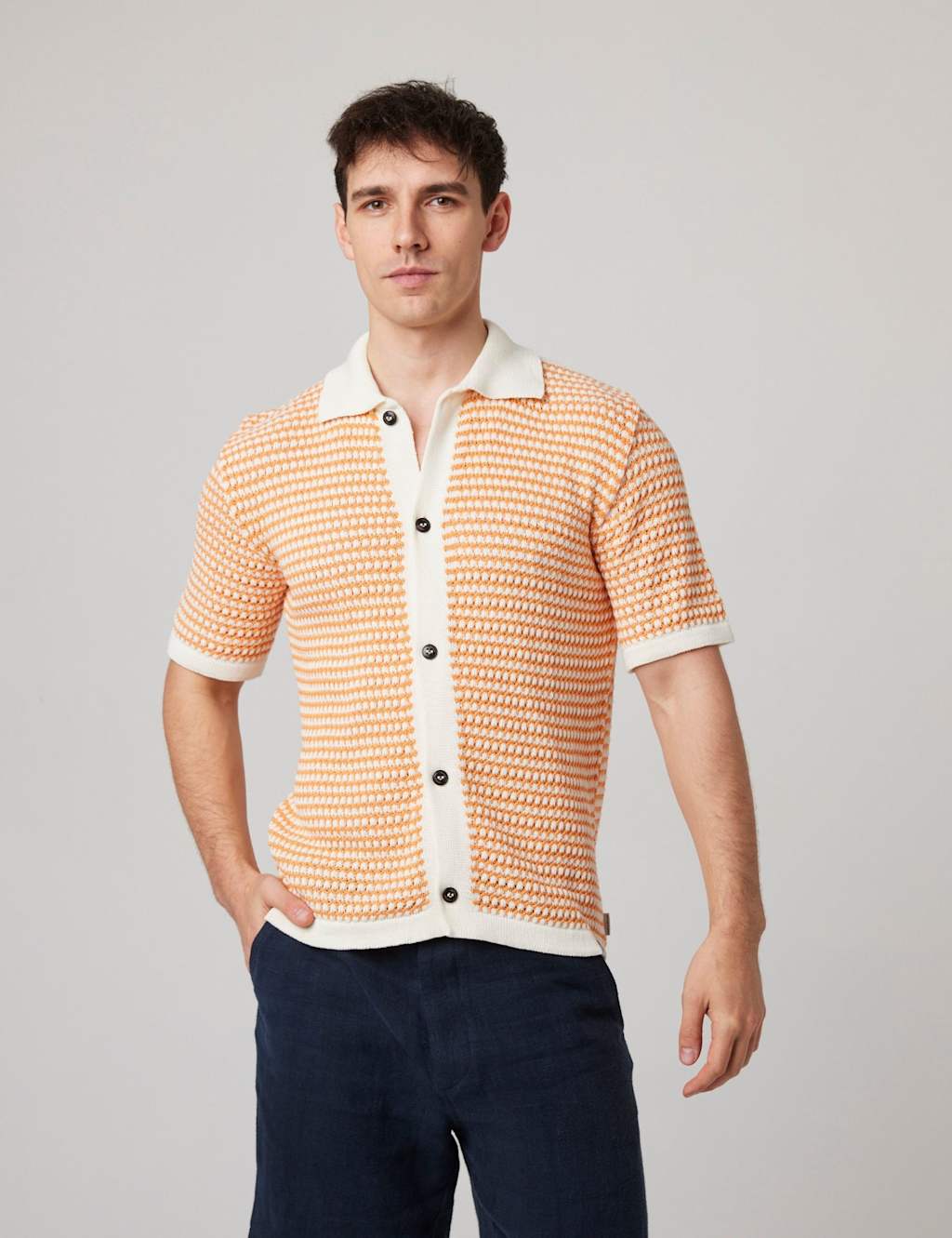 Peregrine Pure Cotton Striped Knitted Shirt Orange