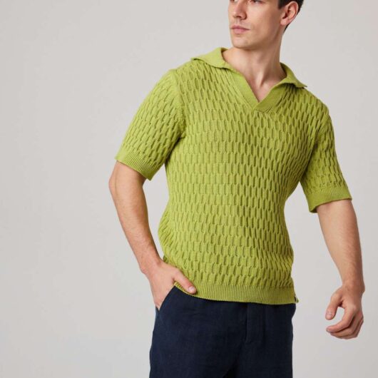 Peregrine Pure Cotton Textured Knitted Polo Shirt Green