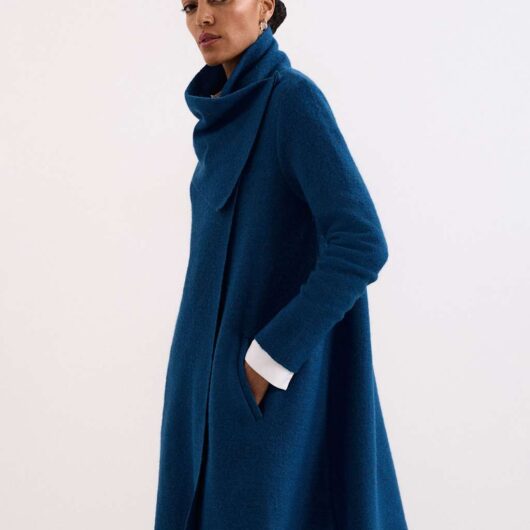 Phase Eight Wool Blend Cowl Neck Knitted Coatigan Teal