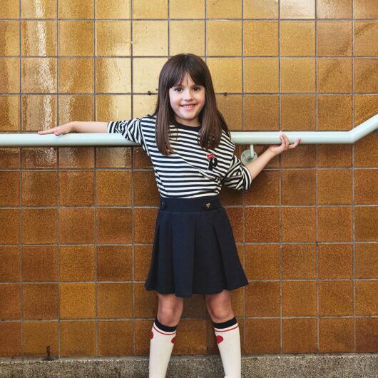 Pleated Piqué Knit Skirt for Girls navy blue