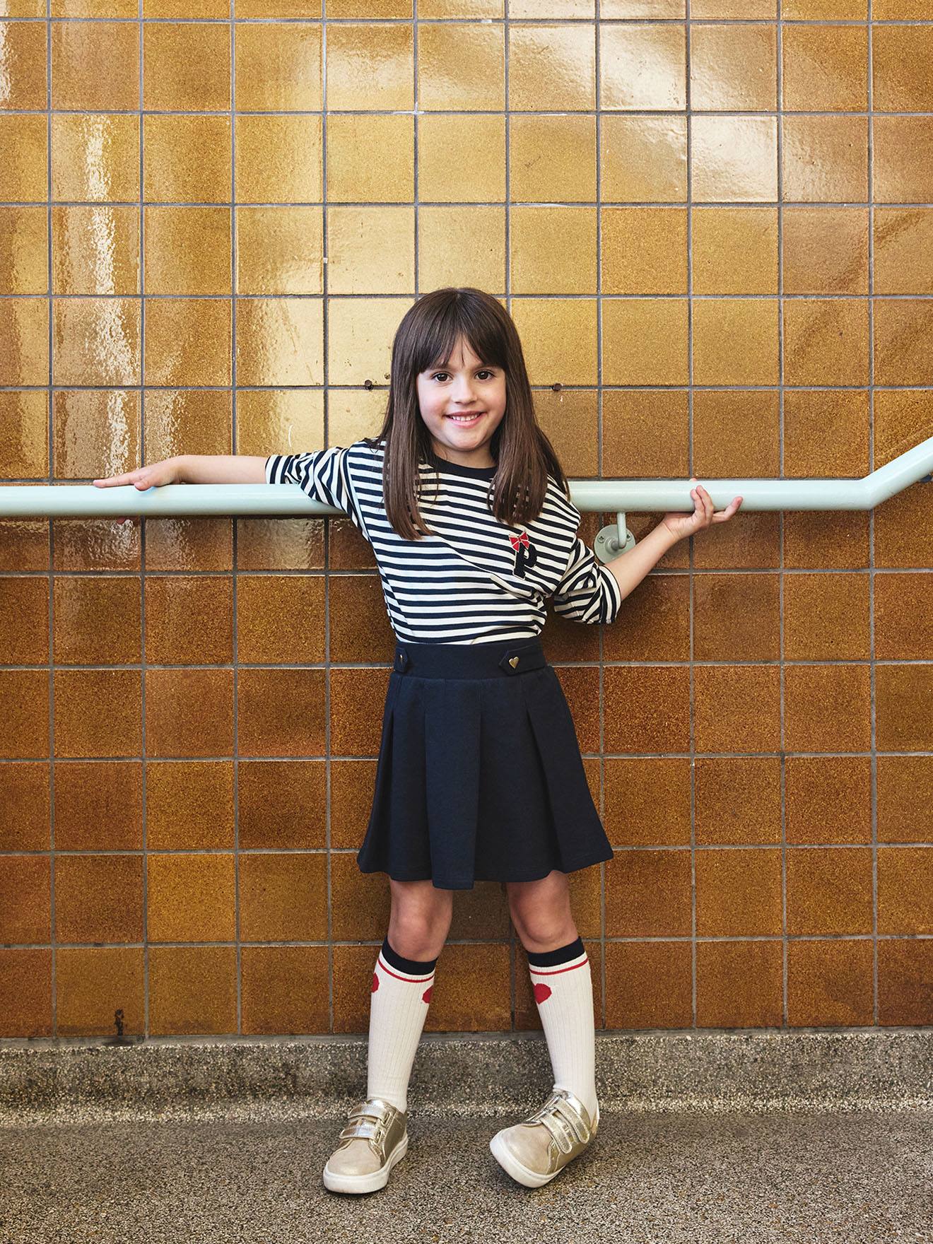 Pleated Piqué Knit Skirt for Girls navy blue