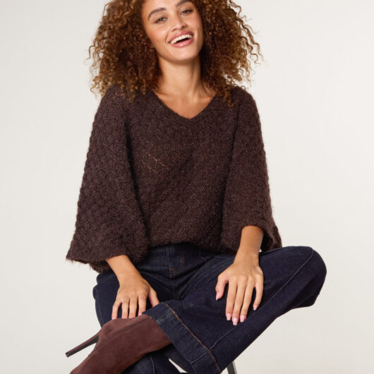 Pointelle Knit Batwing Jumper - ONE / CHOCOLATE