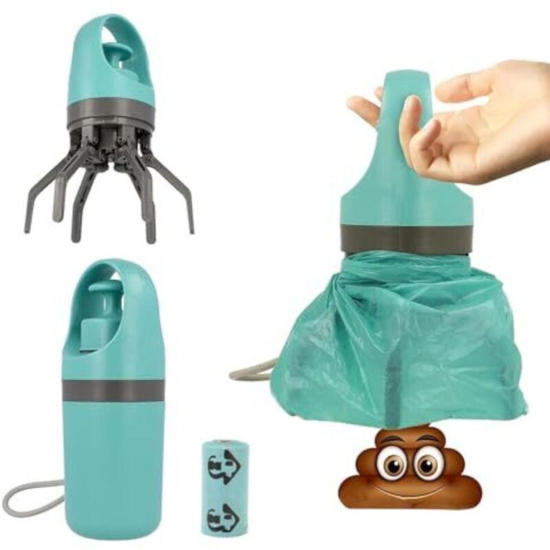 Pooper Scooper, No Touch Portable Poop Scooper for Small, Medium and Large Dogs, Dog Waste Scooper with 15 Bags and Leak-Proof Trash Can