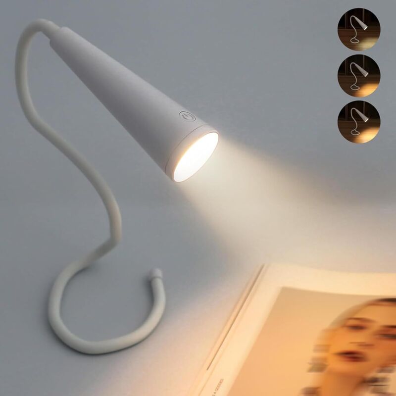Portable Rechargeable LED Reading Lamp - Infinite Flexibility, 3 Colors and Adjustable Brightness Levels, 1200mAh Battery, Ideal Neck Lamp for