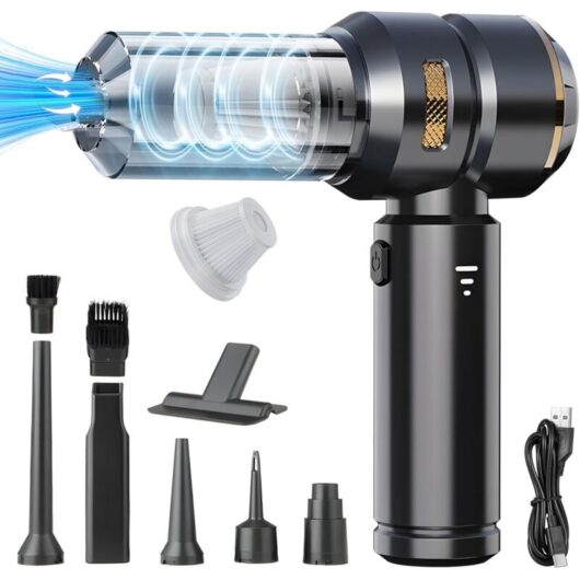 Portable mini 4-in-1 cordless vacuum cleaner, 23000PA powerful strong cyclonic vacuum cleaner, USB rechargeable portable car vacuum cleaner, black