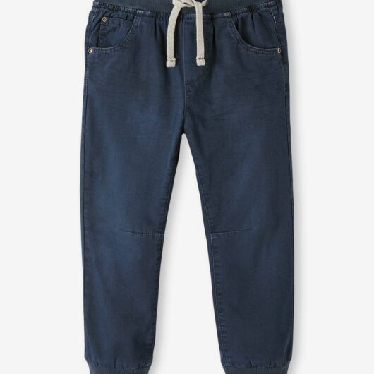 Pull-On Jogger-type Trousers, Polar Fleece Lining, for Boys blue dark solid with design