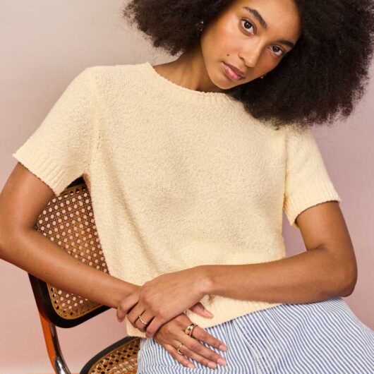 RO&ZO Cotton Rich Textured Knit Top Yellow